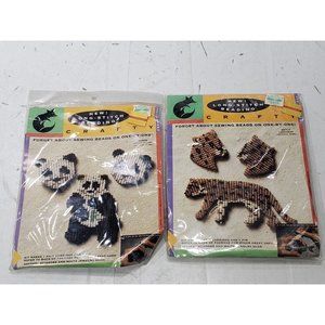 Crafty Long-stitch Beading Craft Kit Leopards Panda Bear Earrings Brooch Vtg